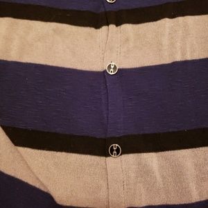 Poetry Tops - Tan/black/blue stripe tee, size small Poetry Tops - Tan/black/blue stripe tee, size small